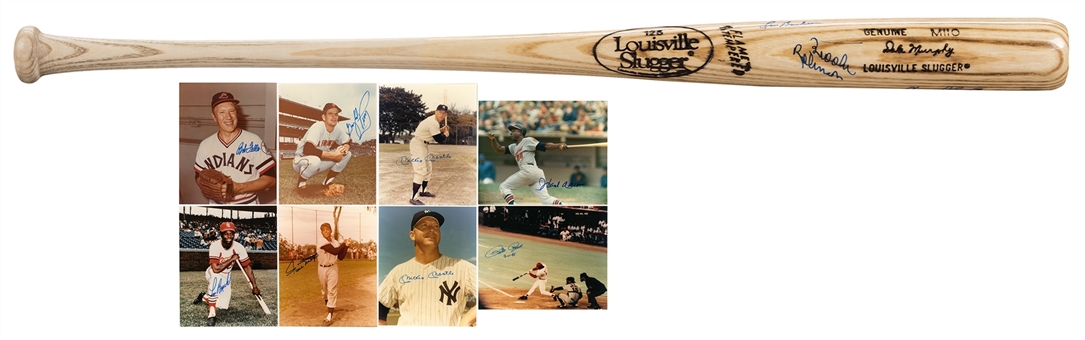 Baseball Hall of Famers & Legends Signed Collection of 8 Single Signed Photos & 1 Multi-Signed Bat with 10 Signatures (Beckett)